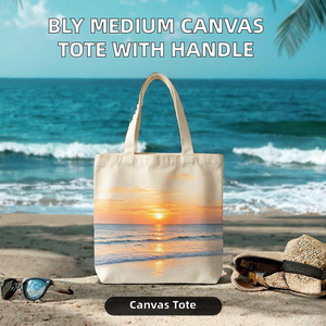 Sac de plage en toile avec longue bandoulière, motif lettres, taille moyenne, sac fourre-tout en coton, impression personnalisée pour cadeaux et fêtes - Product Image 2