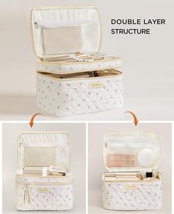 Large Capacity Aesthetic Cotton Quilted Makeup Bag Cute Floral Women Girls Portable Travel Cosmetic Bag Toiletry Bag Pouch - Product Image 4