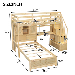 Multifunctional Bunk Bed With <b>Desk</b> And Storage Staircase Natural <b>Wood</b> <b>Solid</b> <b>Wood</b> Frame For Children Bedroom - Product Image 2