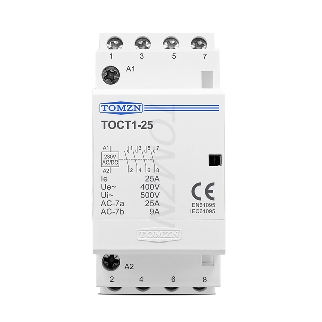TOMZN Contactor Control Circuit AC/DC 25A 4NC 4NO 2NO2NC 24V 110V 220V 50/60Hz DIN Rail Modular Contactor Changeover Switch