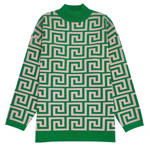 All'ingrosso Set di maglia personalizzata Oem Odm in cotone acrilico lavorato a maglia Varsity Sorority verde rosa 2 pezzi maglione Set per donna