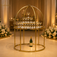 Support de gâteau de mariage rond en acier inoxydable doré de luxe, présentoir à champagne en forme de dôme pour la décoration d'événements de mariage et d'hôtels