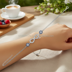 White <b>Gold</b> P. 925K Sterling Silver <b>Infinity</b> Ring Evil Eye <b>Bracelet</b> BSBL100 - Product Image 3