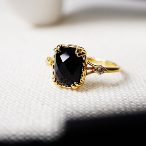 Anelli Vintage da Donna in <span class=keywords><strong>Argento</strong></span> Sterling <span class=keywords><strong>925</strong></span> Placcato Oro 18k <span class=keywords><strong>con</strong></span> Grande <span class=keywords><strong>Pietra</strong></span> <span class=keywords><strong>Nera</strong></span> Rettangolare - Product Image 3