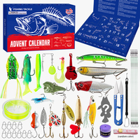 Lot de 25 pièces Calendrier de l'Avent de pêche Coffret cadeau Kit de leurres de pêche Ensemble de matériel de pêche de Noël Appâts durs et souples Accessoires pour eau salée