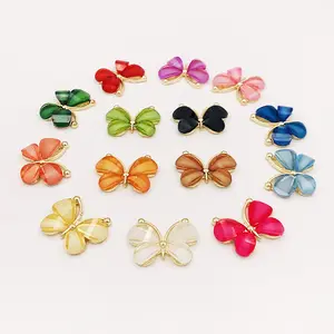 100pcs/lot Stained Glass Butterfly Alloy Metal Buttons Craft Flatback Button Jewelry for Hair Accessories Wedding Card DIY Decor