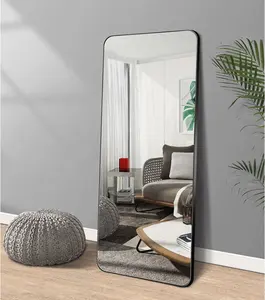 Lớn màu đen tròn góc hình chữ nhật nhôm khung gương thay đồ tường đầy đủ chiều dài tầng đứng khung gương