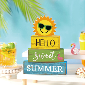 Décoration <span class=keywords><strong>de</strong></span> table d'été style ferme, Décoration <span class=keywords><strong>de</strong></span> plateau <span class=keywords><strong>à</strong></span> plusieurs niveaux 'Bonjour l'été', Blocs décoratifs en bois rustique pour la maison et la <span class=keywords><strong>cuisine</strong></span> - Product Image 5