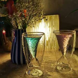 النار الزجاج الإبداعية حورية البحر الذيل النبيذ نظارات على شكل أكواب مضحك أوانٍ زجاجية للشرب عصير البيرة ويسكي كوكتيل كوب بهلوان - Product Image 5