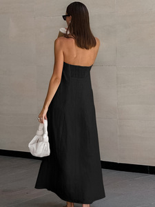 Elegante spiaggia Sexy moda senza maniche <span class=keywords><strong>nero</strong></span> senza spalline abito donna semplice cotone e <span class=keywords><strong>lino</strong></span> abiti - Product Image 6