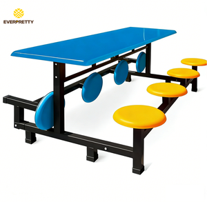 Ensemble de table et de chaises de salle à manger personnalisé pour 8 personnes, tables de <span class=keywords><strong>restaurant</strong></span> et chaises attachées pour les restaurants de restauration rapide, pour l'intérieur ou l'extérieur - Product Image 3