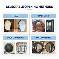 Fenêtres à persiennes ovales en aluminium modernes pour l'extérieur, avec formes personnalisées et ouverture pivotante centrale, pour villas, hôtels, entrées et vérandas