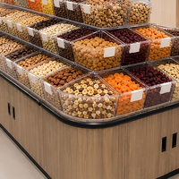 Étagère de présentation personnalisée pour supermarché, en acier et bois, avec bacs de rangement, vitrine pour fruits et légumes