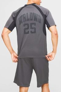 Black Breathable Summer Casual Printed Varsity Mesh <b>T</b>-Shirt and Short Set Athletic <b>Track</b> Suit 2-Piece with Front Logo - Product Image 5