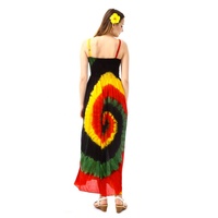 Robe longue maxi colorée tie-dye à bretelles fines, buste froncé élastique, style bohème pour les vacances tropicales