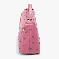 Sac à main en cuir d'autruche rose pour femmes, Logo personnalisé, Mini sacoche à bandoulière avec fermeture éclair,