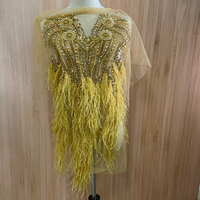 Robe de luxe 3D ornée de diamants pour mariage, spectacle de danse, avec plumes d'autruche, strass cousus main et accessoires en verre