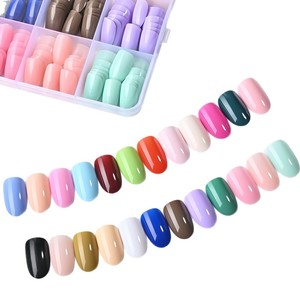 Nouveaux faux ongles à presser de luxe, 24 grilles, 288 pièces, courts, carrés, ronds, couvrance totale, brillants, couleurs unies mélangées, application facile, amovibles - Product Image 6