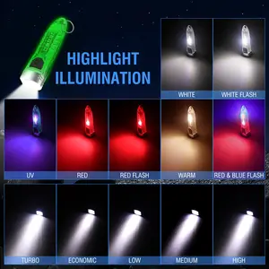 Boruit-LED-Taschenlampe V1, multifunktion aler Schlüssel anhänger, ipx6, Typ C, wiederauf ladbar, Mini, UV-Laterne, 12 Modi