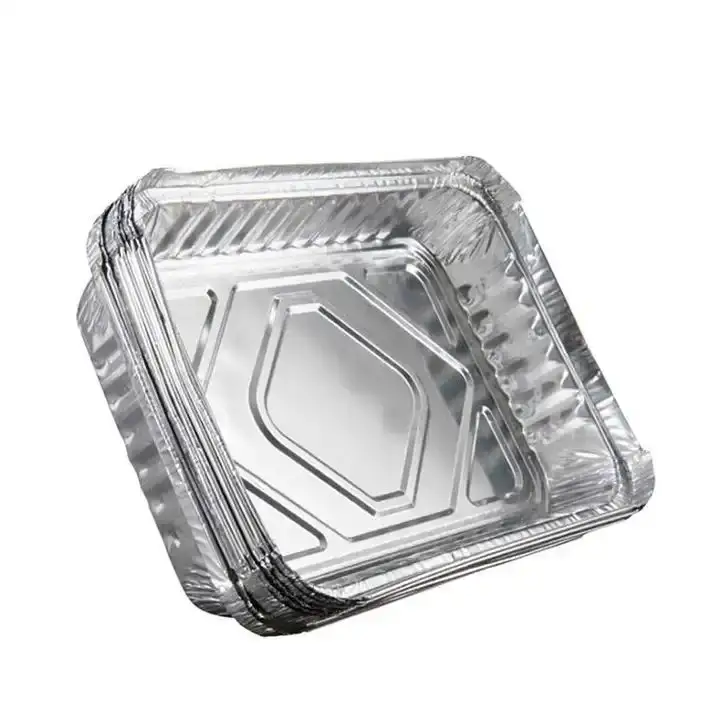 Wholesale custom rectangle silver 750ml food grade disposable lunch box takeaway food tray bbq baking aluminum foil containers