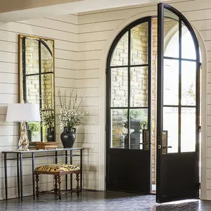 Retro French Villa Entrance Glass Door With Kick Plate House Entrance And Interior Passage Lattice Steel Window Door Design