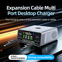 Cargador GaN Rápido Tipo-C de 165W PD 3.0 QC3.0 con Cable Retráctil y Pantalla Digital Inteligente para Teléfonos Móviles y Portátiles