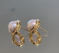Perle Mabe naturelle d'eau de mer de l'île Amami japonaise en or 18 carats : 13 mm ; ROSE - Boucles d'oreilles et collier pour rendez-vous galants, cadeaux, avec certificat