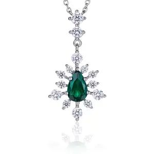 New fashion pear shaped cultivated emerald zambian S925 silver platinum plated 0.73ct necklace vintage love gift