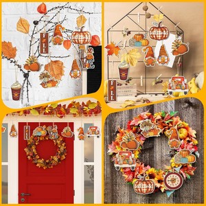 Décorations de Thanksgiving : Gnomes en bois à suspendre, feuilles de citrouille, décorations florales ajourées d'automne, fournitures pour fêtes de fin d'année - Product Image 2