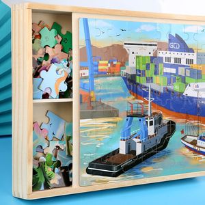 Thiết kế mới 4 1/6 câu đố bằng gỗ Đồ chơi giáo dục sớm 66 miếng khủng long Giao thông vận tải câu đố ghép hình cho trẻ em - Product Image 3