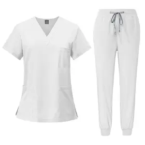 New Style Polyester Rayon Spandex Elastic Custom Logo Hospital Uniforms Scrubs Unisex Medical Lab Coats Scrubs Uniform Set