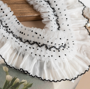 Pizzo in Chiffon morbido <span class=keywords><strong>con</strong></span> motivo a pois in pizzo Sexy e Sexy filo nero e rifilatura di <span class=keywords><strong>lacci</strong></span> decorativi per festa di nozze - Product Image 6