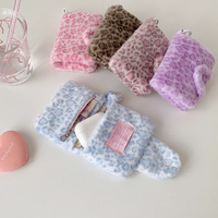Porte-monnaie en peluche à imprimé léopard rose, joli sac de rangement pour cartes bancaires à double pliage, sac à cartes portable, mini sac