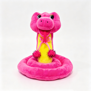 Almohada de Peluche de Serpiente Rosa Personalizada, 31cm-50cm, Juguete de Peluche Suave para Niños, Unisex, Cuerpo Amarillo con Pompones - Product Image 1