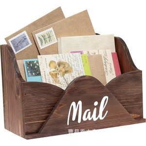 Boîte aux lettres en bois, organisateur de bureau, double compartiment, porte-lettres en bois massif, couleur rétro, boîte de rangement 18L - Product Image 2