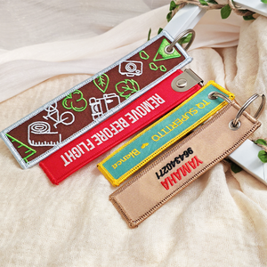 Customized Double Sided Fabric Keychain Woven Keyring Tags Personalized Text Logo Embroidery Promotional Keychains Carabiners