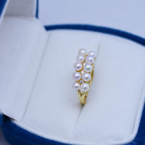 Bague en argent S925 avec perle ronde de 3-4 mm, forte luminosité, double rangée, perle scintillante, tempérament féminin, niche - Product Image 2