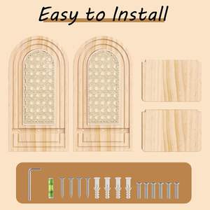 Estantes Flotantes de Madera Estilo Boho <span class=keywords><strong>para</strong></span> Decoración de Pared, Estantes de Ratán Natural Montados <span class=keywords><strong>en</strong></span> la Pared, Estante Flotante de Madera de Pino Sólido - Product Image 2