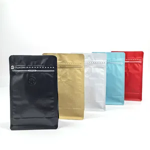 Stock flat bottom 125g 250g 500g 1kg coffee bag matte material with valve packaging bag