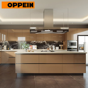 OPPEIN-armario de <span class=keywords><strong>cocina</strong></span> completo, sin asas, brillante, HPL, con isla central - Product Image 1