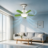 Ventilateur de plafond LED moderne avec 5 pales vertes, douille E27, télécommande 6 vitesses, 25W, chambre à coucher, salon