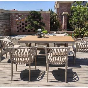 Outdoor Furniture Rope Aluminum <b>Dining</b> Table and <b>Chairs</b> Sets Waterproof <b>Stackable</b> Garden <b>Chair</b> Restaurant Park - Product Image 2