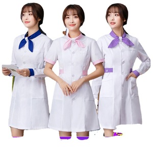 Uniforme de enfermera con cuello de lazo estilo coreano, bata blanca de manga corta para guía de prácticas de salón de belleza Smlxlxxlxxxl - Product Image 4