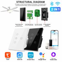 Ventilateur intelligent WiFi BLE personnalisable avec lumière, interrupteur 2-en-1, norme américaine, 600W, panneau en verre trempé, compatible avec Tuya Alexa Google Home