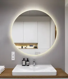 Round Smart Bathroom Mirror Touch Screen Night Light Mirror Wall Mounted Fog Eliminator LED Light Mirror