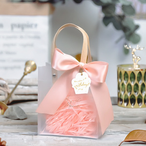High Quality Transparent PP Frosted Gift Bag Handbag Birthday Weddings Gift Plastic Shopping Bag with Custom Logo