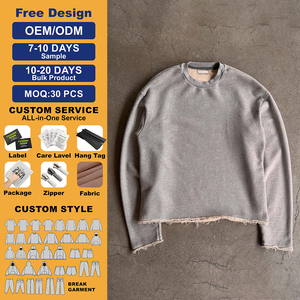 T-Shirt da <span class=keywords><strong>Uomo</strong></span> Personalizzata 100% <span class=keywords><strong>Cotone</strong></span> con Orlo Grezzo, Manica Lunga Tagliata, Maglietta Casual Semplice, Produttore di Felpe - Product Image 6