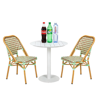 Table et chaises de bistrot modernes en panneaux gris, résistantes à l'eau, en rotin, avec structure en aluminium thermolaqué, pour patio, jardin, restaurant français, hôtel