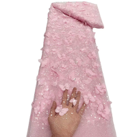 Tissu en dentelle française 3D papillon en maille, brodé de perles et de sequins, pour robes de mariée, tulle brodé, pour femmes et filles, luxe, 100% polyester