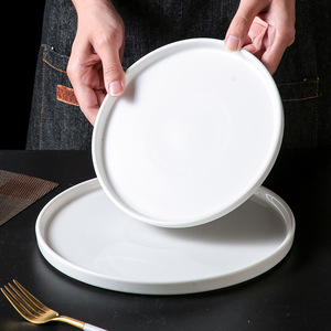 <b>Ceramic</b> Steak <b>Plate</b> Porcelain Round Solid Color Flat Dishware For Dining Table Use - Product Image 4